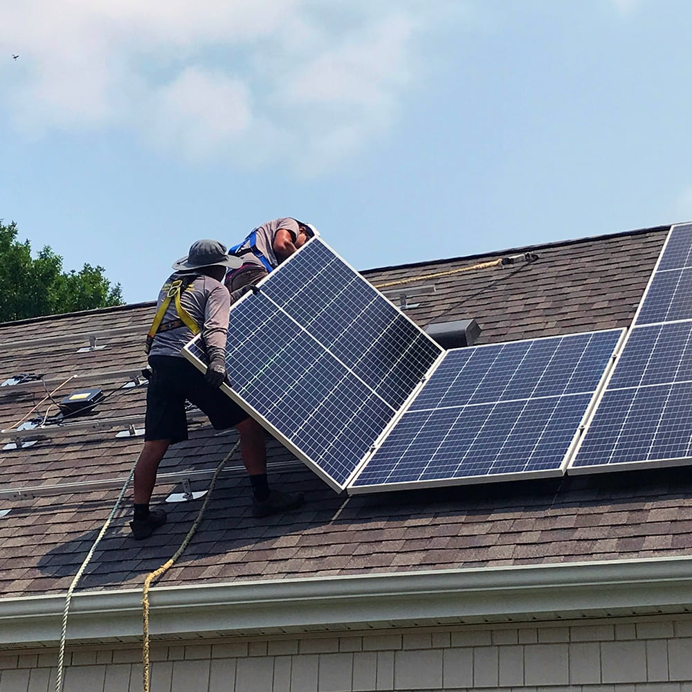 Installers on roof in Minneapolis MN solar installation-2